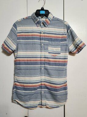 Urban Pipeline Medium Button Front Shirt Blue Multi Color Stripe Coastal Boho